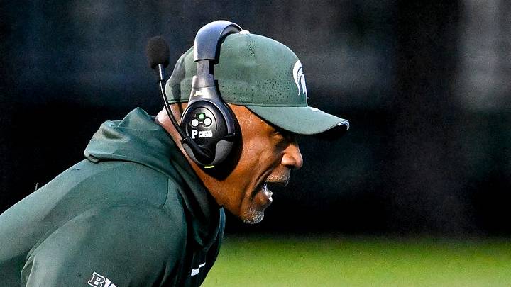 Michigan State's wide receivers coach Courtney Hawkins calls out during spring football practice on Tuesday, April 14, 2026, in East Lansing. Michigan State's wide receivers coach Courtney Hawkins calls out during spring football practice on Tuesday, April 14, 2026, in East Lansing.