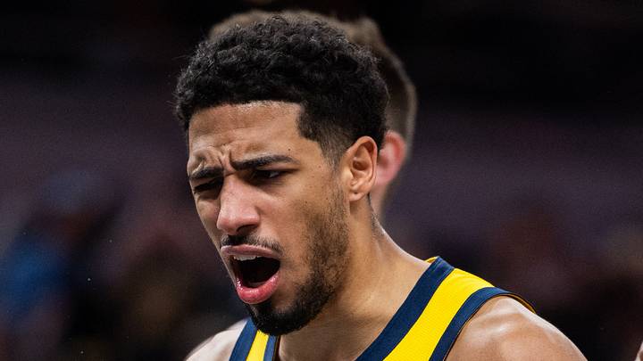 Apr 4, 2025; Indianapolis, Indiana, USA; Indiana Pacers guard Tyrese Haliburton (0) reacts to a basket and foul in the second half against the Utah Jazz at Gainbridge Fieldhouse. Mandatory Credit: Trevor Ruszkowski-Imagn Images Apr 4, 2025; Indianapolis, Indiana, USA; Indiana Pacers guard Tyrese Haliburton (0) reacts to a basket and foul in the second half against the Utah Jazz at Gainbridge Fieldhouse. Mandatory Credit: Trevor Ruszkowski-Imagn Images