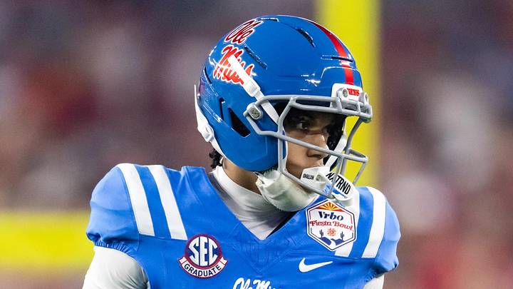Jan 8, 2026; Glendale, AZ, USA; Mississippi Rebels wide receiver Harrison Wallace III (2) against the Miami Hurricanes during the 2026 Fiesta Bowl and semifinal game of the College Football Playoff at State Farm Stadium. Mandatory Credit: Mark J. Rebilas-Imagn Images