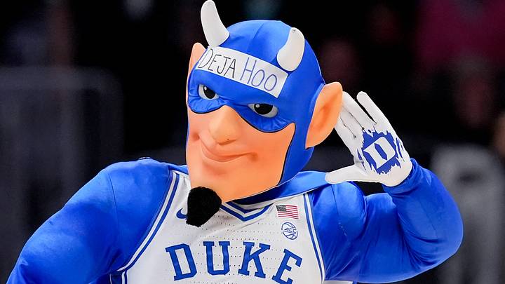 Mar 14, 2026; Charlotte, NC, USA; The Duke Blue Devils mascot is seen during a timeout against the Virginia Cavaliers during the men's ACC Conference Tournament Championship at Spectrum Center. Mandatory Credit: Jim Dedmon-Imagn Images Mar 14, 2026; Charlotte, NC, USA; The Duke Blue Devils mascot is seen during a timeout against the Virginia Cavaliers during the men's ACC Conference Tournament Championship at Spectrum Center. Mandatory Credit: Jim Dedmon-Imagn Images