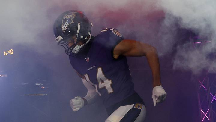 Jan 11, 2025; Baltimore, Maryland, USA; Baltimore Ravens safety Kyle Hamilton (14) takes to the field prior to the game against the Pittsburgh Steelers in an AFC wild card game at M&T Bank Stadium. Mandatory Credit: Geoff Burke-Imagn Images Jan 11, 2025; Baltimore, Maryland, USA; Baltimore Ravens safety Kyle Hamilton (14) takes to the field prior to the game against the Pittsburgh Steelers in an AFC wild card game at M&T Bank Stadium. Mandatory Credit: Geoff Burke-Imagn Images