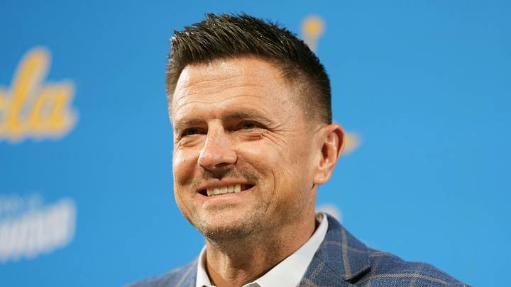 Dec 9, 2025; Los Angeles, CA, USA; Bob Chesney is introduced as UCLA Bruins football coach at press conference at Renee Luskin Conference Center Centennial Ballroom. Mandatory Credit: Kirby Lee-Imagn Images Dec 9, 2025; Los Angeles, CA, USA; Bob Chesney is introduced as UCLA Bruins football coach at press conference at Renee Luskin Conference Center Centennial Ballroom. Mandatory Credit: Kirby Lee-Imagn Images