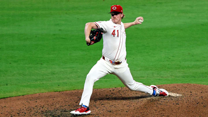 National League pitcher Andrew Abbott (41) of the Cincinnati Reds National League pitcher Andrew Abbott (41) of the Cincinnati Reds