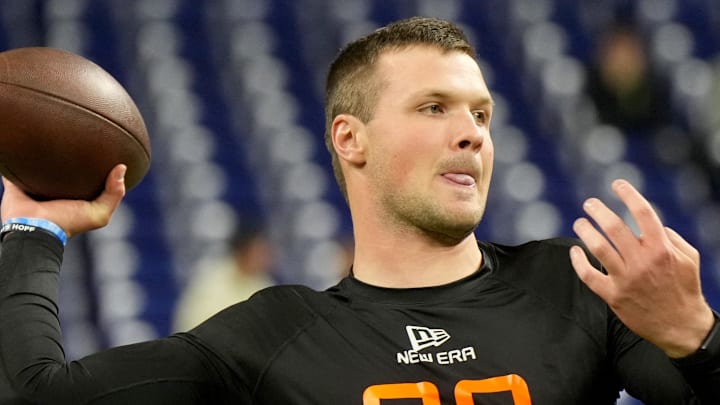 Syracuse quarterback Kyle McCord (QB09) during the 2025 NFL Scouting Combine at Lucas Oil Stadium. 