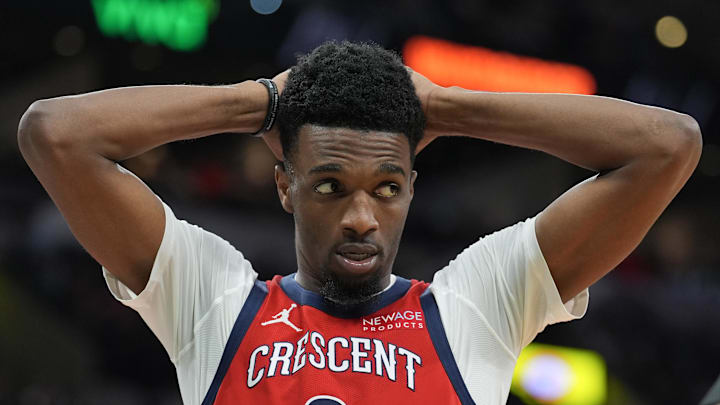 Dec 8, 2024; San Antonio, Texas, USA;  New Orleans Pelicans forward Herbert Jones (2) in the second half against the San Antonio Spurs at Frost Bank Center. Mandatory Credit: Daniel Dunn-Imagn Images