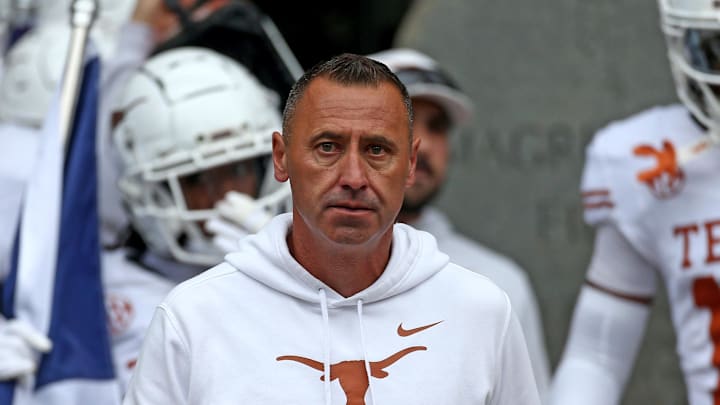 Texas Longhorns head coach Steve Sarkisian walks out of the locker room prior to the game against the Mississippi State Bulldogs at Davis Wade Stadium at Scott Field.