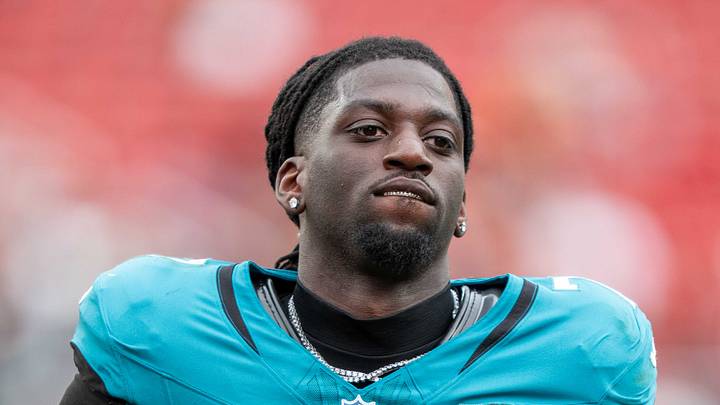 September 28, 2025; Santa Clara, California, USA; Jacksonville Jaguars wide receiver Brian Thomas Jr. (7) after the game against the San Francisco 49ers at Levi's Stadium. Mandatory Credit: Kyle Terada-Imagn Images