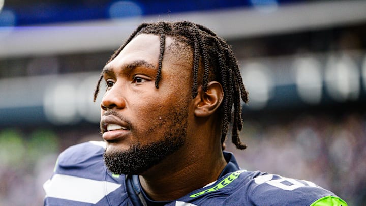 Charles Cross on the Seattle Seahawks on the sidelines Charles Cross on the Seattle Seahawks on the sidelines