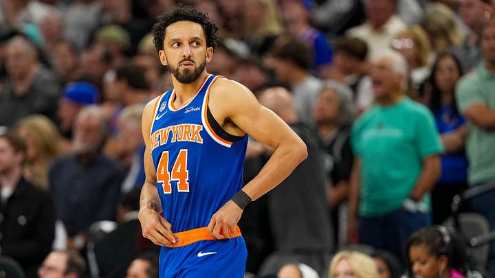Jun 5, 2026; San Antonio, Texas, USA; New York Knicks guard Landry Shamet (44) looks on in the second quarter during game two of the 2026 NBA Finals at Frost Bank Center. Mandatory Credit: Scott Wachter-Imagn Images