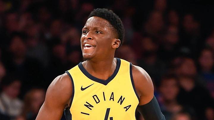 Oct 31, 2018; New York, NY, USA; Indiana Pacers guard Victor Oladipo (4) reacts in the fourth quarter against the New York Knicks at Madison Square Garden. Mandatory Credit: Catalina Fragoso-USA TODAY Sports