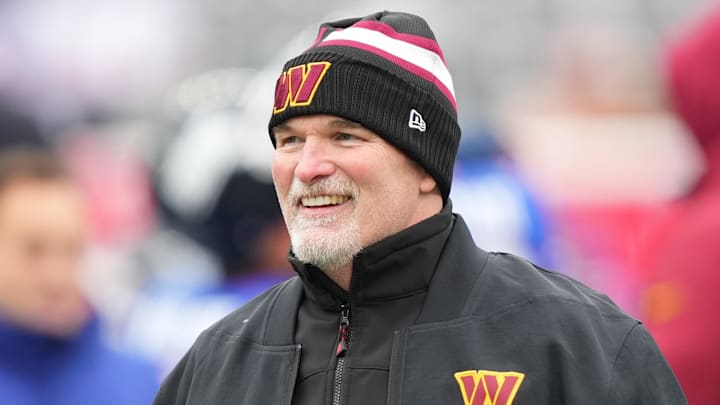 Dec 14, 2025; East Rutherford, New Jersey, USA; Washington Commanders head coach Dan Quinn looks on during warms up prior to the game against the New York Giants at MetLife Stadium. Mandatory Credit: Robert Deutsch-Imagn Images Dec 14, 2025; East Rutherford, New Jersey, USA; Washington Commanders head coach Dan Quinn looks on during warms up prior to the game against the New York Giants at MetLife Stadium. Mandatory Credit: Robert Deutsch-Imagn Images