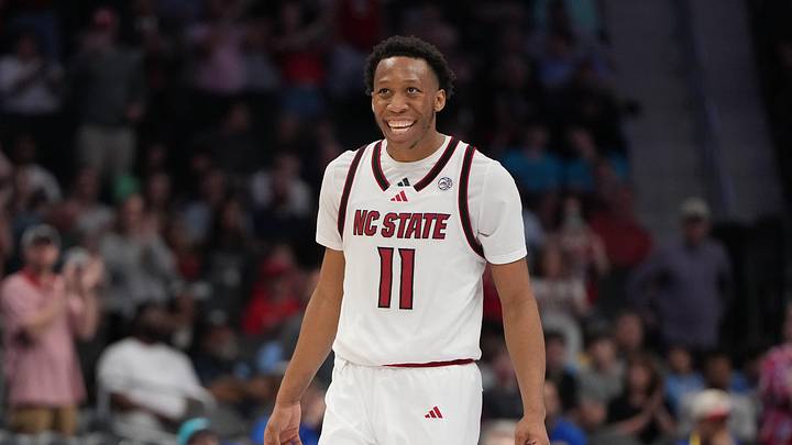 Mar 11, 2026; Charlotte, NC, USA; NC State Wolfpack guard Quadir Copeland (11) reacts in the second half at Spectrum Center. Mar 11, 2026; Charlotte, NC, USA; NC State Wolfpack guard Quadir Copeland (11) reacts in the second half at Spectrum Center.
