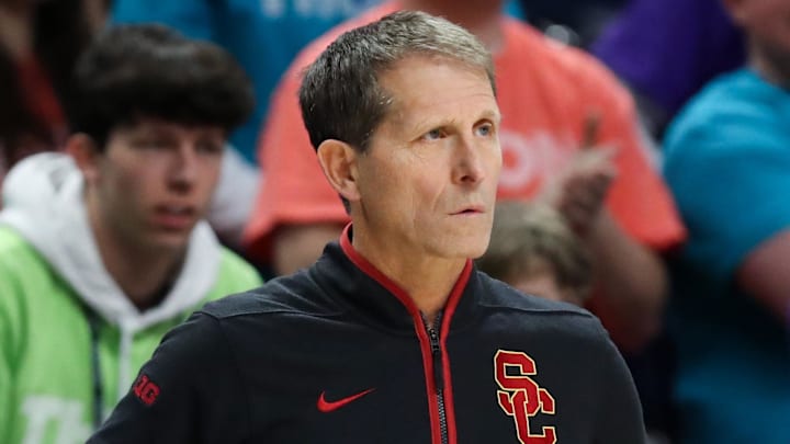 Feb 8, 2026; University Park, Pennsylvania, USA; Southern California Trojans head coach Eric Musselman looks on from the bench during the second half against the Penn State Nittany Lions at Bryce Jordan Center. Mandatory Credit: Matthew O'Haren-Imagn Images Feb 8, 2026; University Park, Pennsylvania, USA; Southern California Trojans head coach Eric Musselman looks on from the bench during the second half against the Penn State Nittany Lions at Bryce Jordan Center. Mandatory Credit: Matthew O'Haren-Imagn Images