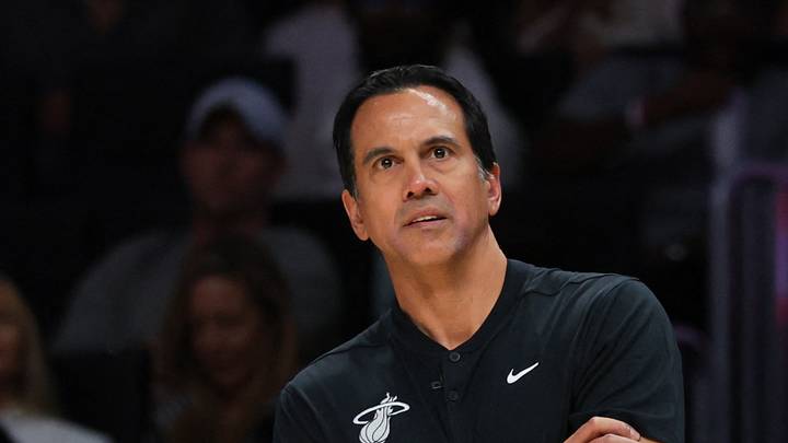 Apr 1, 2026; Miami, Florida, USA; Miami Heat head coach Erik Spoelstra looks on against the Boston Celtics during the third quarter at Kaseya Center. Mandatory Credit: Sam Navarro-Imagn Images Apr 1, 2026; Miami, Florida, USA; Miami Heat head coach Erik Spoelstra looks on against the Boston Celtics during the third quarter at Kaseya Center. Mandatory Credit: Sam Navarro-Imagn Images