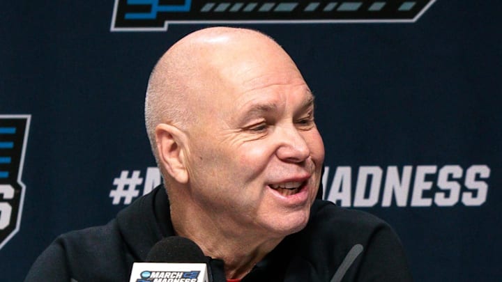 Mar 18, 2026; Oklahoma City, OK, USA; Saint Mary's Gaels head coach Randy Bennett gives an interview prior to a practice session ahead of the first round of the men's 2026 NCAA Tournament at Paycom Center. Mandatory Credit: William Purnell-Imagn Images Mar 18, 2026; Oklahoma City, OK, USA; Saint Mary's Gaels head coach Randy Bennett gives an interview prior to a practice session ahead of the first round of the men's 2026 NCAA Tournament at Paycom Center. Mandatory Credit: William Purnell-Imagn Images