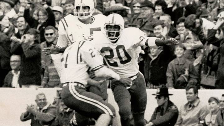 Johnny Rodgers celebrates after his iconic punt return for a touchdown against Oklahoma in 1971. | Malcolm Emmons Johnny Rodgers celebrates after his iconic punt return for a touchdown against Oklahoma in 1971. | Malcolm Emmons