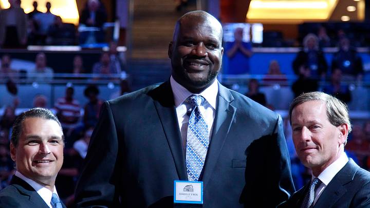 Mar 27, 2015; Orlando, FL, USA; Former NBA player Shaquille O'Neal is introduced as he was inducted into the Magic Hall of Fame during the first half against the Detroit Pistons at Amway Center. Mandatory Credit: Kim Klement-USA TODAY Sports Mar 27, 2015; Orlando, FL, USA; Former NBA player Shaquille O'Neal is introduced as he was inducted into the Magic Hall of Fame during the first half against the Detroit Pistons at Amway Center. Mandatory Credit: Kim Klement-USA TODAY Sports