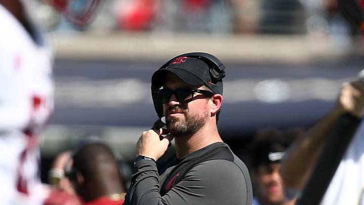 Oct 11, 2025; Oxford, Mississippi, USA; Washington State Cougars Head Coach Jimmy Rogers looks on during the second quarter against the Mississippi Rebels at Vaught-Hemingway Stadium.