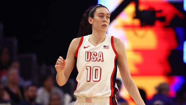 Jul 20, 2024; Phoenix, AZ, USA; USA Women's National Team forward Breanna Stewart (10) during the WNBA All Star game at Footprint Center. Mandatory Credit: Mark J. Rebilas-USA TODAY Sports