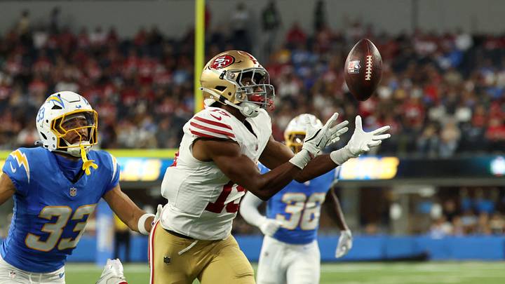 San Francisco 49ers rookie wide receiver De’Zhaun Stribling makes a catch during the preseason as he enters 2026 with intriguing fantasy football upside. San Francisco 49ers rookie wide receiver De’Zhaun Stribling makes a catch during the preseason as he enters 2026 with intriguing fantasy football upside.