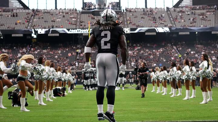 Las Vegas Raiders running back Ashton Jeanty takes the field during player introductions ahead of a preseason game. Las Vegas Raiders running back Ashton Jeanty takes the field during player introductions ahead of a preseason game.
