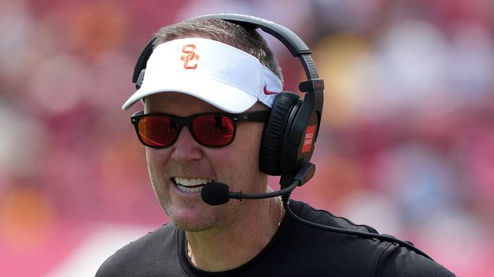 Aug 29, 2026; Los Angeles, California, USA; Southern California Trojans head coach Lincoln Riley reacts against the San Jose State Spartans in the first half at United Airlines Field at Los Angeles Memorial Coliseum. Mandatory Credit: Kirby Lee-Imagn Images Aug 29, 2026; Los Angeles, California, USA; Southern California Trojans head coach Lincoln Riley reacts against the San Jose State Spartans in the first half at United Airlines Field at Los Angeles Memorial Coliseum. Mandatory Credit: Kirby Lee-Imagn Images