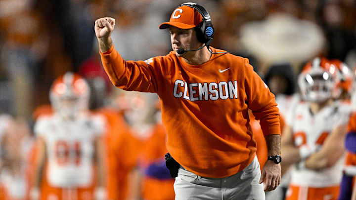 Dec 21, 2024; Austin, Texas, USA; Clemson Tigers head coach Dabo Swinney motions to his team during the second half of the game against the Texas Longhorns in the CFP National Playoff first round game at Darrell K Royal-Texas Memorial Stadium