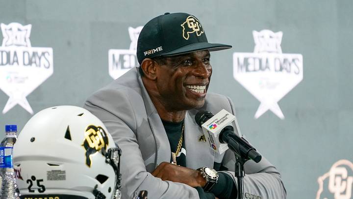 Colorado head coach Deion Sanders speaks with the media during 2025 Big 12 Football Media Days at The Star. Mandatory Credit: Raymond Carlin III-Imagn Images Colorado head coach Deion Sanders speaks with the media during 2025 Big 12 Football Media Days at The Star. Mandatory Credit: Raymond Carlin III-Imagn Images
