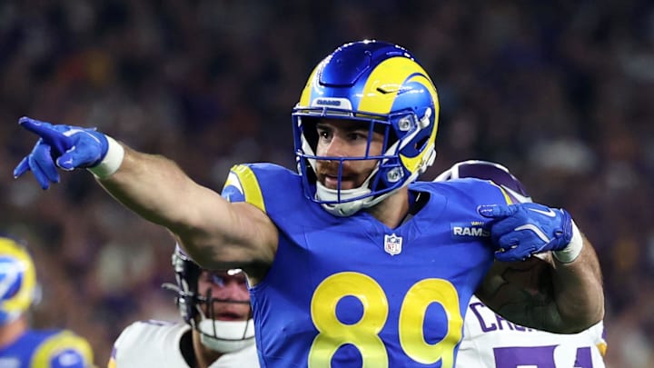 Los Angeles Rams tight end Tyler Higbee. Mandatory Credit: Mark J. Rebilas-Imagn Images