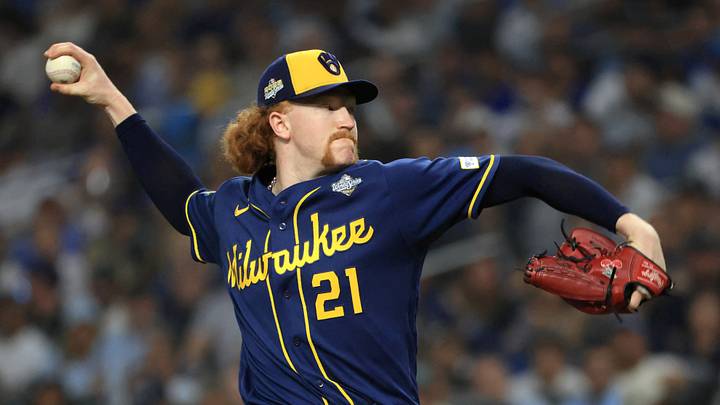 Oct 27, 2026; St. Petersburg, Florida, USA; Milwaukee Brewers pitcher Dustin May (21) throws a pitch against the Tampa Bay Rays during the first inning in game four of the 2026 World Series at Tropicana Field. Mandatory Credit: Kim Klement Neitzel-Imagn Images Oct 27, 2026; St. Petersburg, Florida, USA; Milwaukee Brewers pitcher Dustin May (21) throws a pitch against the Tampa Bay Rays during the first inning in game four of the 2026 World Series at Tropicana Field. Mandatory Credit: Kim Klement Neitzel-Imagn Images
