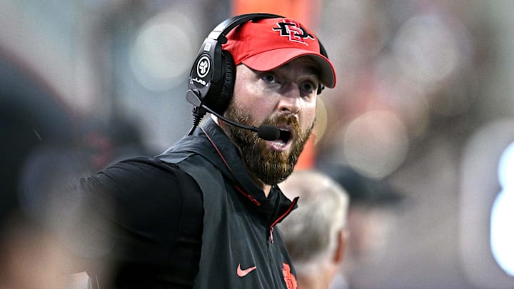 Sep 6, 2025; Pullman, Washington, USA; San Diego State Aztecs head coach Sean Lewis. Sep 6, 2025; Pullman, Washington, USA; San Diego State Aztecs head coach Sean Lewis.