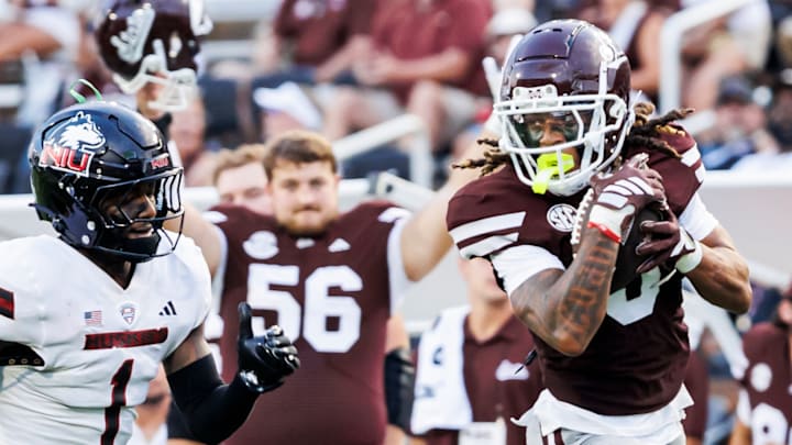 Mississippi State wide receiver Anthony Evans III sprints away from Northern Illinois defensive back Ty Myles in Saturday's game. Mississippi State wide receiver Anthony Evans III sprints away from Northern Illinois defensive back Ty Myles in Saturday's game.