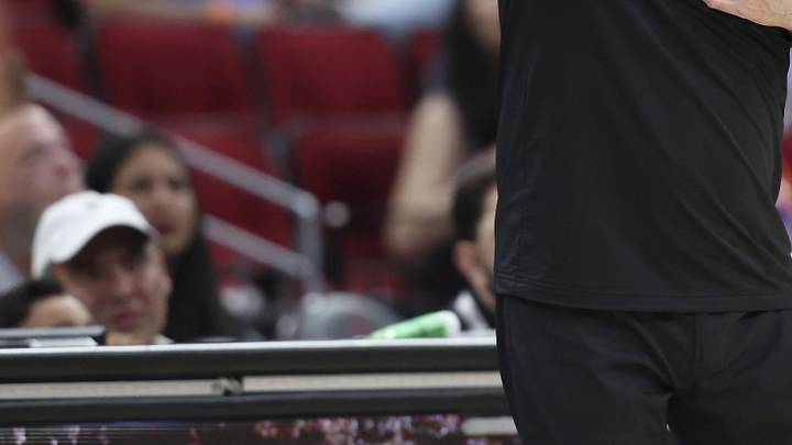 Mar 23, 2025; Houston, Texas, USA; Denver Nuggets head coach Michael Malone reacts during the third quarter against the Houston Rockets at Toyota Center. Mandatory Credit: Troy Taormina-Imagn Images
