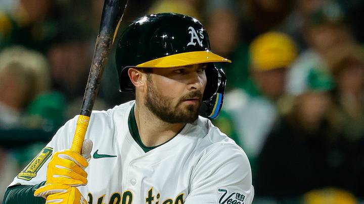 Mar 31, 2025; West Sacramento, California, USA; Athletics catcher Shea Langeliers during the game against the Chicago Cubs at Sutter Health Park. Mandatory Credit: Sergio Estrada-Imagn Images Mar 31, 2025; West Sacramento, California, USA; Athletics catcher Shea Langeliers during the game against the Chicago Cubs at Sutter Health Park. Mandatory Credit: Sergio Estrada-Imagn Images