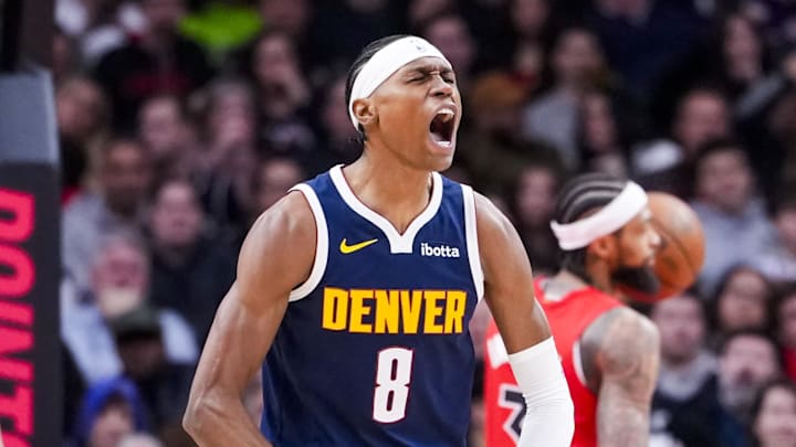 Dec 31, 2025; Toronto, Ontario, CAN; Denver Nuggets guard Peyton Watson (8) celebrates after scoring against the Toronto Raptors during the first half at Scotiabank Arena. Mandatory Credit: Kevin Sousa-Imagn Images Dec 31, 2025; Toronto, Ontario, CAN; Denver Nuggets guard Peyton Watson (8) celebrates after scoring against the Toronto Raptors during the first half at Scotiabank Arena. Mandatory Credit: Kevin Sousa-Imagn Images
