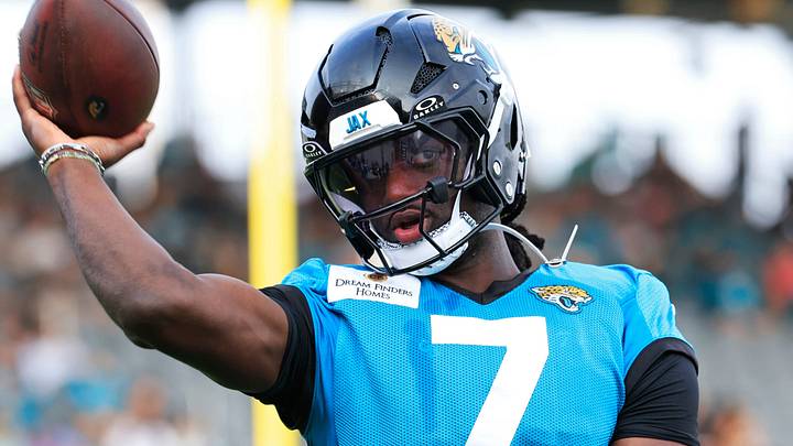 Jacksonville Jaguars wide receiver Brian Thomas Jr. (7) tosses the ball during the third day of NFL Training Camp at the Miller Electric Center on Friday, July 31, 2026, in Jacksonville, Fla. Jacksonville Jaguars wide receiver Brian Thomas Jr. (7) tosses the ball during the third day of NFL Training Camp at the Miller Electric Center on Friday, July 31, 2026, in Jacksonville, Fla.
