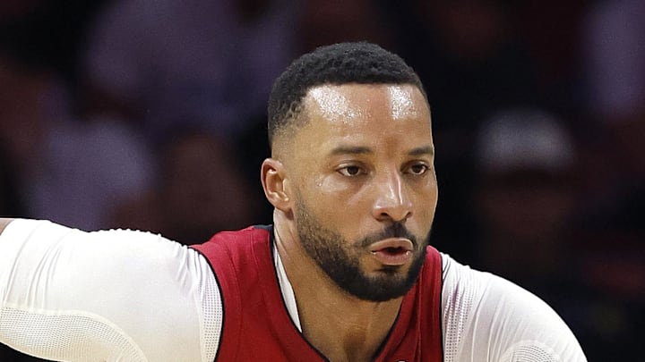 Miami Heat guard Norman Powell brings the ball up court against the Toronto Raptors.