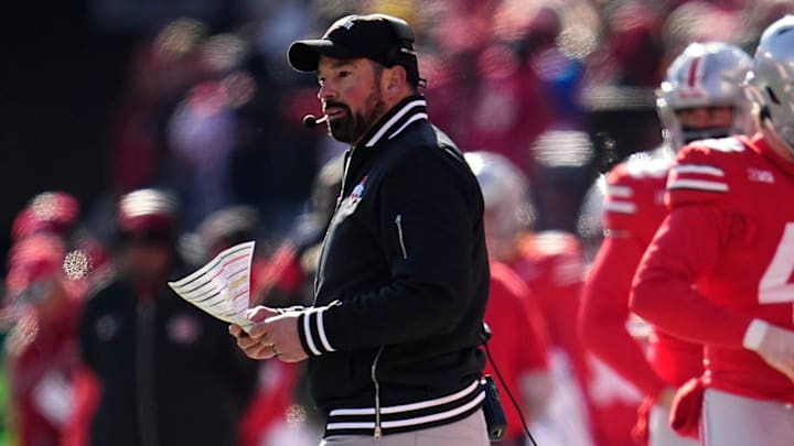Ohio State Buckeyes head coach Ryan Day watches from the sideline during the first half of the NCAA football game against the Michigan Wolverines at Ohio Stadium in Columbus on Saturday, Nov. 30, 2024.