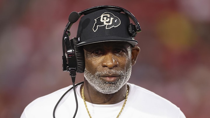 Sep 12, 2025; Houston, Texas, USA; Colorado Buffaloes head coach Deion Sanders looks on from the sideline during the first half against the Houston Cougars at TDECU Stadium. Mandatory Credit: Troy Taormina-Imagn Images Sep 12, 2025; Houston, Texas, USA; Colorado Buffaloes head coach Deion Sanders looks on from the sideline during the first half against the Houston Cougars at TDECU Stadium. Mandatory Credit: Troy Taormina-Imagn Images