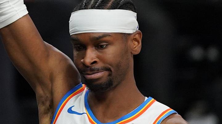 May 28, 2026; San Antonio, Texas, USA; Oklahoma City Thunder guard Shai Gilgeous-Alexander (2) reacts against the San Antonio Spurs in the second half during game six of the western conference finals for the 2026 NBA playoffs at Frost Bank Center. Mandatory Credit: Dustin Safranek-Imagn Images