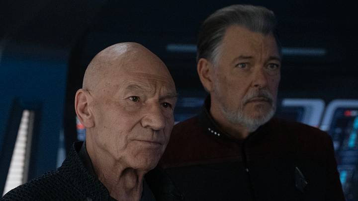 Patrick Stewart as Picard and Jonathan Frakes as Will Riker in"Imposters" Episode 305, Star Trek: Picard on Paramount+. Photo Credit: Trae Patton/ Paramount+. ©2021 Viacom, International Inc. All Rights Reserved.