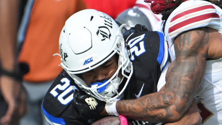 Oct 31, 2026; Durham, North Carolina, USA; Boston College Eagles defensive back KP Price (2) knocks Duke Blue Devils running back Nate Sheppard (20) out of bounds during the second quarter at Wallace Wade Stadium. Mandatory Credit: Zachary Taft-Imagn Images Oct 31, 2026; Durham, North Carolina, USA; Boston College Eagles defensive back KP Price (2) knocks Duke Blue Devils running back Nate Sheppard (20) out of bounds during the second quarter at Wallace Wade Stadium. Mandatory Credit: Zachary Taft-Imagn Images