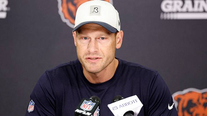 Jul 31, 2026; Lake Forest, IL, USA; Chicago Bears head coach Ben Johnson speaks during Training Camp at Halas Hall. Mandatory Credit: Kamil Krzaczynski-Imagn Images