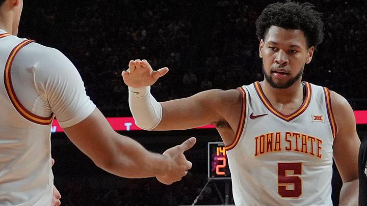 Iowa State's Tamin Lipsey (3) greets Joshua Jefferson (5) and Milan Momcilovic (22) after a three-point play during a Jan. 2, 2026, game against West Virginia at Hilton Coliseum in Ames. Iowa State's Tamin Lipsey (3) greets Joshua Jefferson (5) and Milan Momcilovic (22) after a three-point play during a Jan. 2, 2026, game against West Virginia at Hilton Coliseum in Ames.