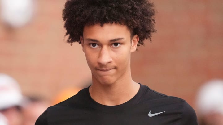 Tennessee basketball signee Nate Ament attending the NCAA college baseball Knoxville Regional final between Tennessee and Wake Forest on June 1, 2025, in Knoxville, Tenn.