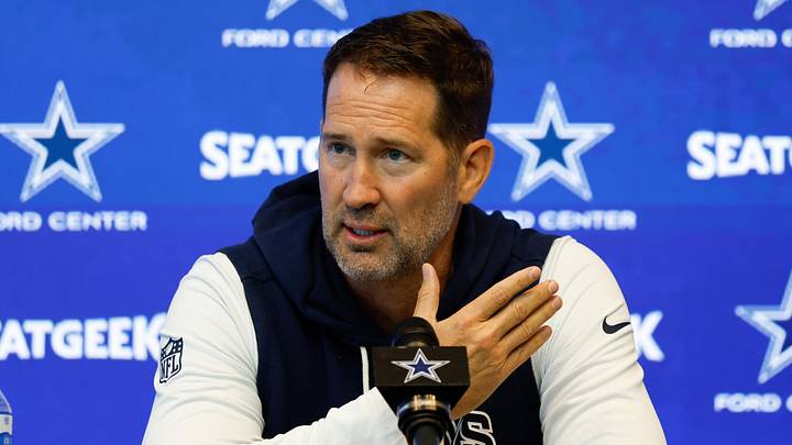 Dallas Cowboys head coach Brian Schottenheimer addresses the media before practice at the Ford Center.