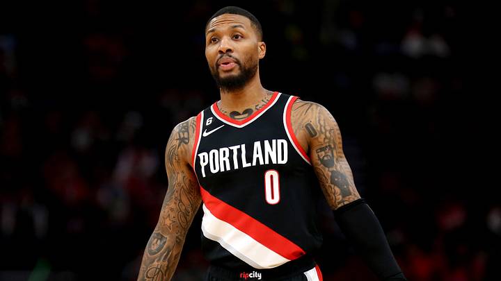 Dec 17, 2022; Houston, Texas, USA; Portland Trail Blazers guard Damian Lillard (0) reacts to a call against the Houston Rockets during the game at Toyota Center. Mandatory Credit: Erik Williams-Imagn Images Dec 17, 2022; Houston, Texas, USA; Portland Trail Blazers guard Damian Lillard (0) reacts to a call against the Houston Rockets during the game at Toyota Center. Mandatory Credit: Erik Williams-Imagn Images
