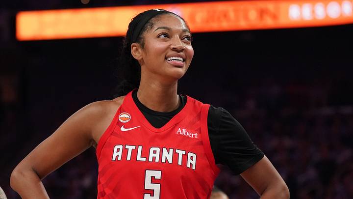 Oct 19, 2026; San Francisco, California, USA; Atlanta Dream forward Angel Reese (5) smiles during a break in the action against the Golden State Valkyries in the third quarter of game two of the 2026 WNBA Finals at Chase Center. Mandatory Credit: David Gonzales-Imagn Images Oct 19, 2026; San Francisco, California, USA; Atlanta Dream forward Angel Reese (5) smiles during a break in the action against the Golden State Valkyries in the third quarter of game two of the 2026 WNBA Finals at Chase Center. Mandatory Credit: David Gonzales-Imagn Images