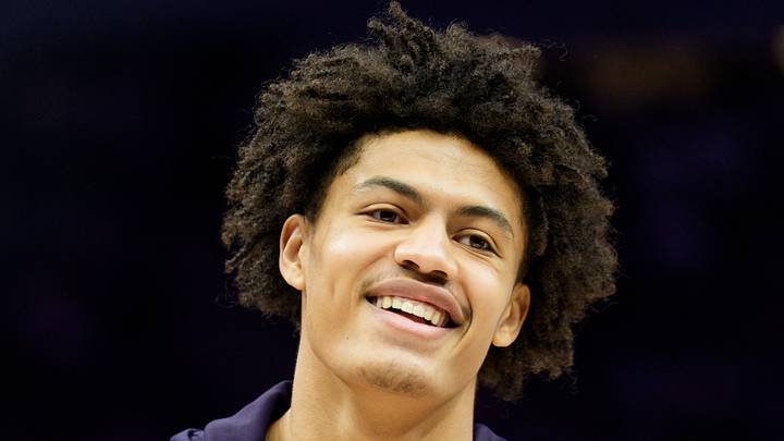Feb 20, 2026; Minneapolis, Minnesota, USA; Minnesota Timberwolves forward Joan Beringer (19) during warmups before a game against the Dallas Mavericks at Target Center. Mandatory Credit: Matt Blewett-Imagn Images