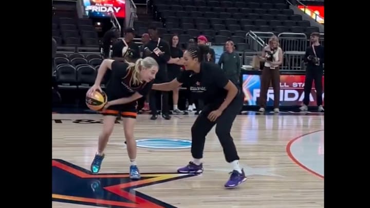 Paige Bueckers and Napheesa Collier practice for the WNBA All-Star Game.